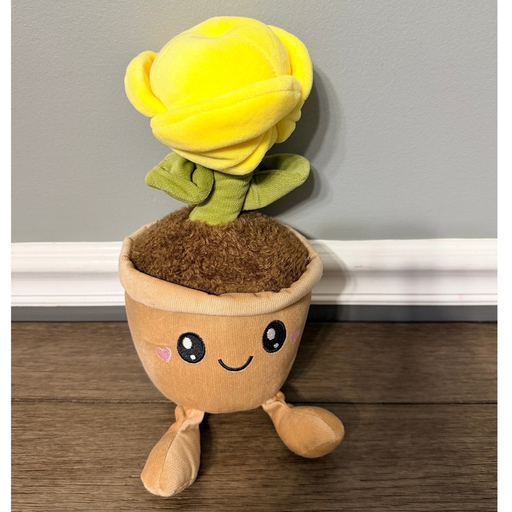 Smoochy Pals‎ Yellow Rose Flower Pot Plush Stuffed Animal 10 inch Kawaii Toy